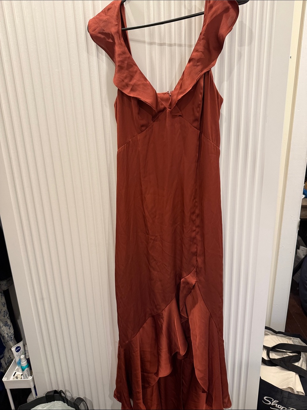Express Rust High-Low Ruffle Slip Dress